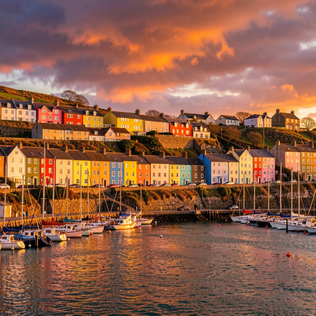 St. John's harbour at golden hour with colourful row houses climbing the hillside